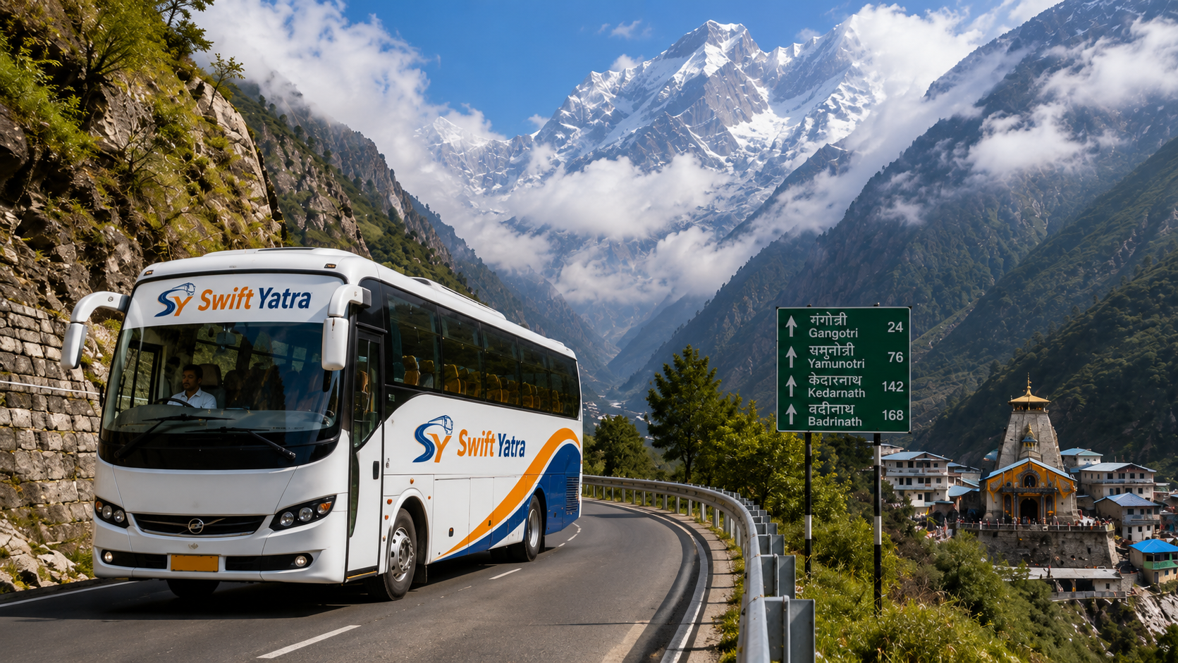 Charter bus on a Himalayan pilgrimage route